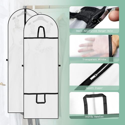 KOWVOWZ Garment Covers Bag with zip, Bridal Dress Cover Bag, Suit Bag Dustproof Cloths Storage, Wedding Dress Storage Bag for Abayas, long Dress, Evening Dress With Zipper (Black)