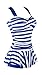 MiYang Women's Swimwear One Piece Slimming Skirt Tummy Control Swimdress Bathing Suit Navy Striped Large US 12-14