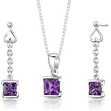 Amethyst Pendant Earrings Necklace Sterling Silver Rhodium Nickel Finish 2.00 Carats