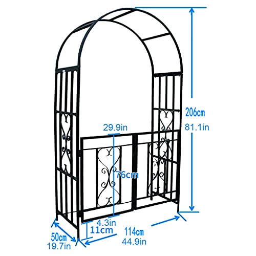 Yibcn Rosenbogen, Rankhilfe 240 x 140 x 40cm, Gartenbogen Torbogen mit Tor Metall Pergola Rankhilfe Kletterpflanzen… – Bild 5