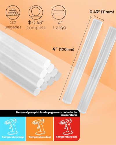 SHALL Hot Glue Sticks Full Size 11mm x 100mm x 120pcs Suitable for All Weather Glue Guns Multipurpose Suitable for Kids Adults Crafts