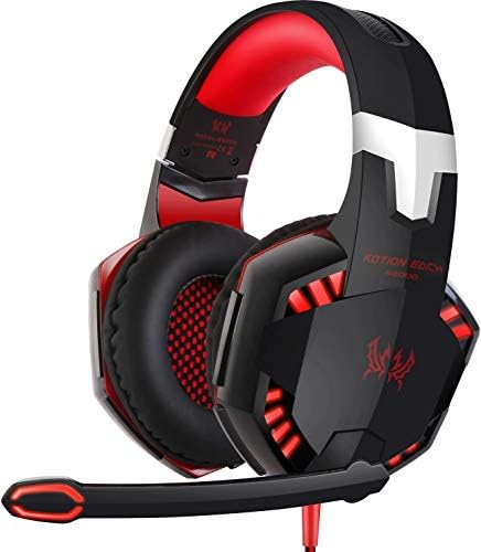 iMounTEK Kotion Each Wired Gaming Headset W/Noise Cancelling Mic. Stereo Bass Sound, 3.55mm Jack, LED Light, Soft Memory Earmuffs Headphones for PS4/PS3/Xbox One S/Xbox One/Nintendo Switch/Tablet/PC