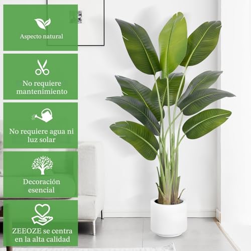ZEEOZE Artificial Plant Bird of Paradise 150 cm Decorative Artificial Plants with 10 Banana Leaves, Large Indoor Artificial Plant with White Pot for Home Decoration Living Room Home Room Decor