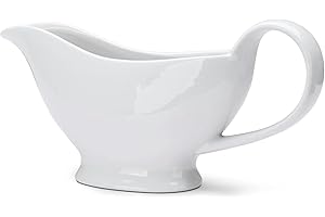 WishDeco White Gravy Boat, 250ml / 8.5 oz Ceramic Gravy Jug, Small Sauce Jug with Smooth Handle, Porcelain Sauce Boat for Sal