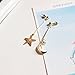 18K Gold Plated CZ irregular asymmetric frosted Moon and Star Women long tassel dangle Earrings