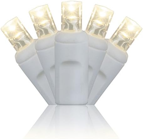 20 WARM WHITE LED Christmas Mini Lights - 5mm Conical Bulbs - White Wire