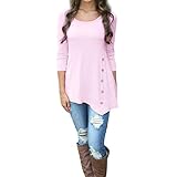 Women Tops, Gillberry Women Plus Size Long Sleeve Loose Button Blouse Solid Round Neck Tunic T-Shirt (Pink, XXXL)
