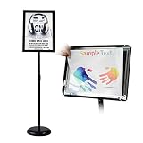 T-SIGN Adjustable Pedestal Poster Stand Aluminum Snap Open Frame for 8.5 x 11 Inch, Vertical and Horizontal View Sign Displayed, Black, Round Base