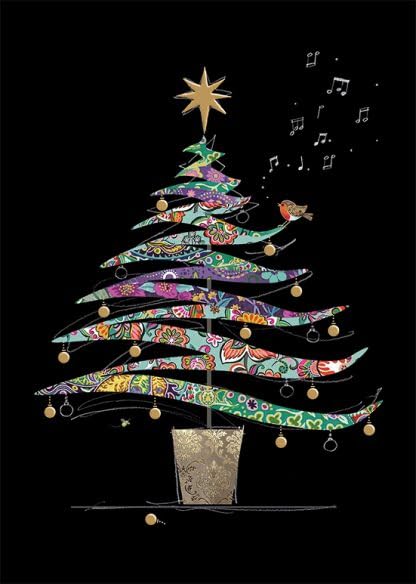 Bug Art Christmas Cards Pack of 8 - Colourful Christmas Tree Embossed with Foil Details - Eco-Friendly & Recyclable