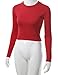 Doublju Basic Long Sleeve Crop Top for Women with Plus Size RED Medium