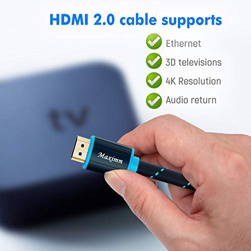 Maximm High-Speed HDMI 2.0 4K Nylon Braided Cable, 15 Feet, 3-Pack (Includes Cable Clips, Ties and Right Angle Adapter)