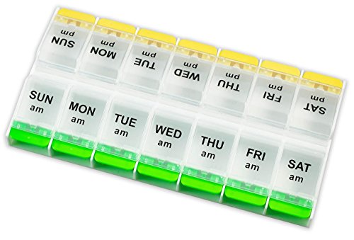 MEDca 7 Day Pill Organizer, AM/PM with Push Button (LARGE)