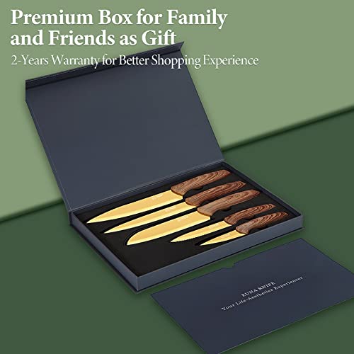 EUNA 5 PCS Küchenmessersets Professionelle scharfe Kochmessersets mit Bezug und Geschenkbox Langlebiges Kochset Set aus Küchenmessern aus Kohlenstoffstahl (gelb)