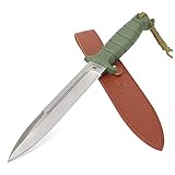 Mossy Oak Fixed Blade Hunting Survival Knife 13.5-inch, Rubberized Anti-Slip Handle with Leather Sheath and Lanyard