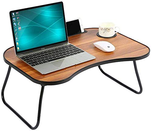 HOME BI Laptop Desk Portable Standing Desk, Foldable Sofa Breakfast Tray, Notebook Stand Reading Holder, Bed Writing Desk with Cup Holder, Pen & Phone Holder, Brown