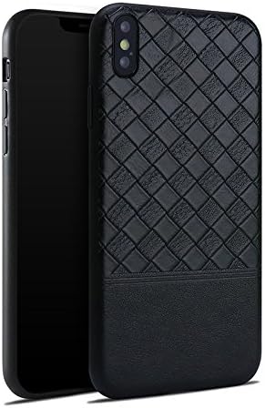 IPHONE X Luxury Leather Phone Case Full Protective Soft TPU Hard PC (Black)