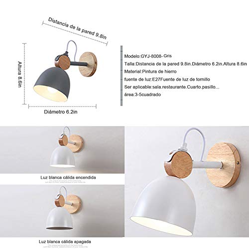 Sunsign moderna Creatividad lampara de pared arbotantes de interior Ángulo de iluminación ajustable led lights Candelabro enchufable de un solo cabezal E27, cubre foco, gris