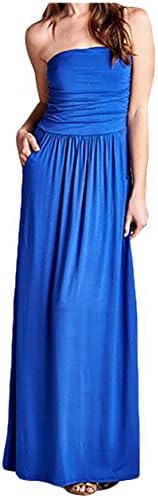 Poppy Smooches Strapless Empire Waist Maxi Dress with Pockets and Ruched Bodice