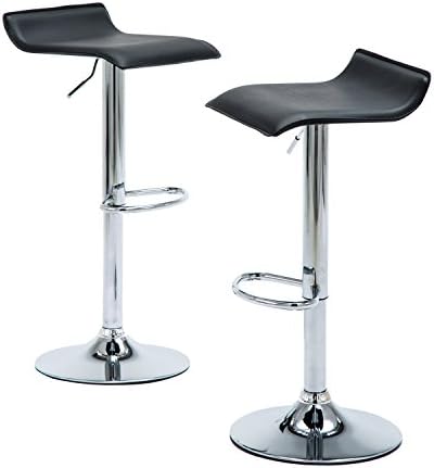 Modern Bar Stools for Kitchen Counter, Chrome Finish Black PU Leather Dining Bar Chairs, Height Adjustable Backless Swivel Barstools Set Of 2