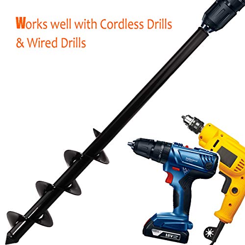 Koopi Auger Drill Bit, Garden Plant Flower Bulb Auger 3" x 24" Rapid Planter with Hex Shank for Drill, Post Hole Digger with Bonus Garden Genie Gloves