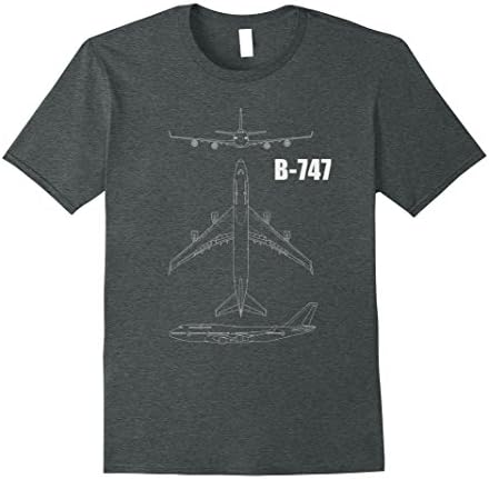 Mens B-747 AIRPLANE BLUEPRINT T-SHIRT XL Dark Heather