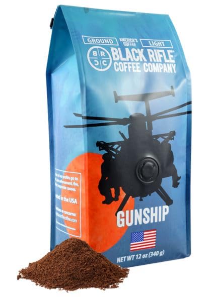 BLACK RIFLE COFFEE COMPANY GROUND COFFEE LIGHT ROAST – ROASTED BLEND MADE FROM PURE ARABICA BEANS – COLOMBIAN & BRAZILIAN BEANS – VETERAN FOUNDED & AMERICAN MADE (GUNSHIP ROAST, 12OZ BAG)