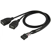 JSER USB 10 Pin 9Pin Motherboard Female Header to Dual USB 2.0 Female Adapter Cable 50cm