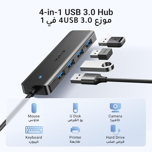 UGREEN USB Hub 3.0 4 Ports Multiport Adapter Ultra Slim Data Hub USB A Splitter Extension for Laptop, Desktop PC, Xbox, PS5, Mouse, Keyboard, Flash Drive, U Disk, Printer [Charging Not Supported]