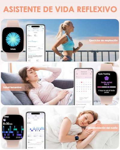 E T EASYTAO Smartwatch Mujer, Pantalla AMOLED de 1.85", Resistencia al Agua 3 ATM, Llamadas Bluetooth, Reloj Inteligente Mujer, 100+ Modos de Entrenamiento, Control por Voz, Rosa