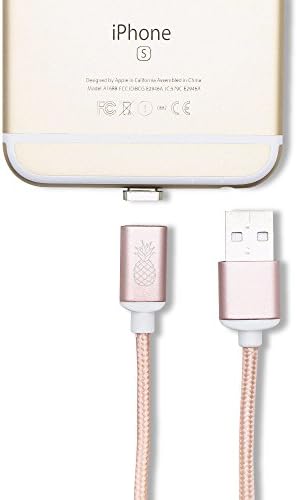 Super magnetic USB to lightning 3.3 ft iPhone charger and data transfer cable, Pineapple Accessories (Rose Gold)