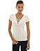 PattyBoutik Women V Neck Lace Up Short Sleeve Blouse (Ivory Medium)