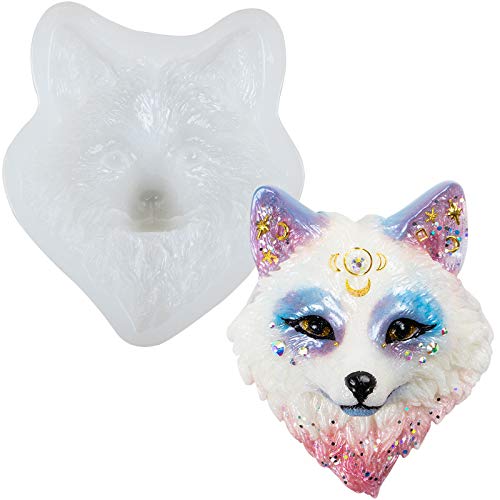 Fox Face Epoxy Resin Silicone Mold for Spirit Animal Totem Cabochon Necklace Pendant Jewelry Making, Polymer Clay Soap Concrete Craft, Fondant Cake Decorating Large 3.6x3.15inch