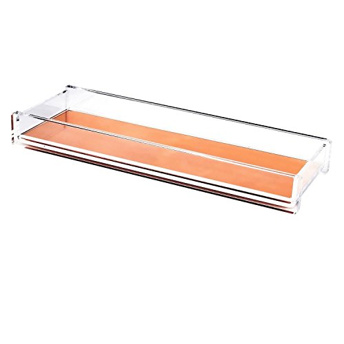 Zodaca [Deluxe Acrylic Design] Pencil Pen Tray Desktop Organizer, Clear/Rose Gold - Thumbnail 5