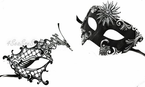 His & Hers Masquerade Couples Venetian Design Masks Sun God & Exotic - 2 Piece Colored Set - Perfect Couple Mardi Gras Majestic Party Halloween Ball Prom by QJ