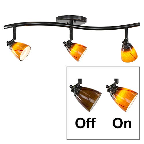 Direct-Lighting 3 Lights Adjustable Track Lighting Kit - Dark Bronze Finish - Amber Glass Track Heads - GU10 Bulbs Included. D268-23C-DB-AMS (Renewed)
