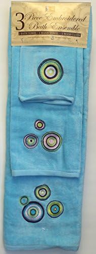 Blue with Circles - 3 Piece Embroidered Bathroom Towel Set - Bath Towel, Hand Towel, Wash Cloth