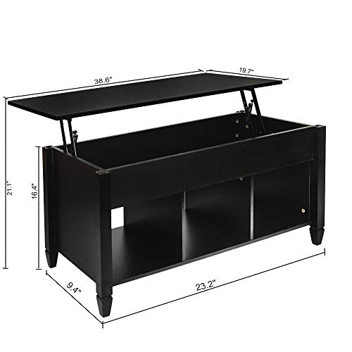 Lift Top Coffee Sugar Tables Tea Desk Foldable Wood Black Convertible Furniture for a Living Room, Dining Room, Bedroom, Office, Reception Room, etc - Thumbnail 3
