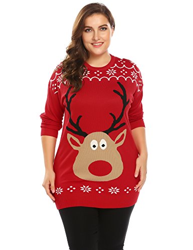 IN'VOLAND Women Plus Size Christmas Cute Reindeer Knitted Pullover Sweater 16W-22W/XL-4XL - Image 3