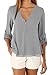 OMZIN Womens Tunics Tops, Notch Neck Cuffed Sleeve Blouses Shirt Tunic Gray XL