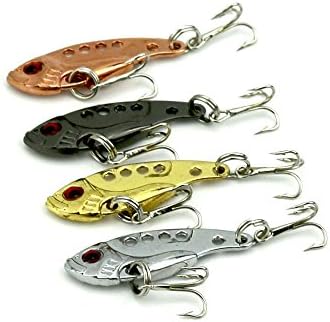 gfuny Fishing Lures, 4Pcs Metal Vib 3.5cm Hard Fake Baits Spinner Baits Fish Hooks Tackle for Saltwater Freshwater Fishing