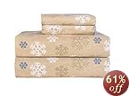 Pointehaven Heavy Weight Printed Flannel Sheet Set, King, Snow Flakes Oatmeal