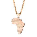 U7 Africa Map Pendant Stainless Steel/18K Gold Plated/Rose Gold Plated Chain Ethnic Symbol Pattern African Necklace Hip Hop Jewelry
