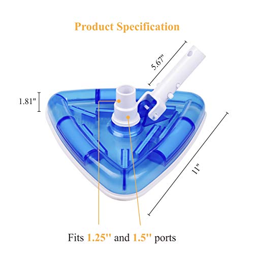 Sea-Thru Triangle Weighted Pool and Spa Vacuum Head with Swivel, Flexible Swimming Pool Vacuum Cleaner Head with Brush and EZ Clips, 11" Wide Cleaning Surface