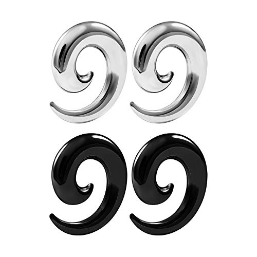BIG GAUGES 2 Pairs Surgical Steel Spiral Black Anodized 0g Gauge 8mm Taper Expander Piercing Stretcher Ear Over Hollow Plugs BG6232