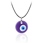 COLORFUL BLING Blue Turkish Glass Evil Eye Pendant Necklace Set Glass Leather Rope Hamsa Hand for Women Men Lucky Protection Wealth Amulet Jewelry