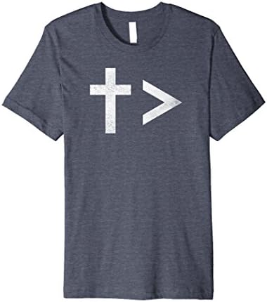 Mens Premium Christian Cross Is Greater Religious Shirt Medium Heather Blue