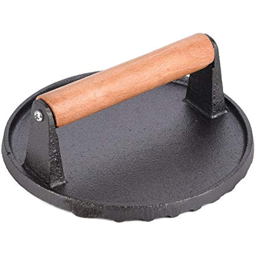 Cast Iron Grill/Bacon Press Round Shape 0.9 Kg Weight D 18cm X H 7cm