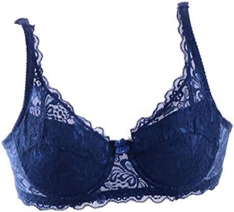 Herina, Sexy Lace Plus Size Bra Push Up, Big Size 3/4 Cup Underwire intimates push up bra ladies lingerie lace transparent. (36B, Blue)