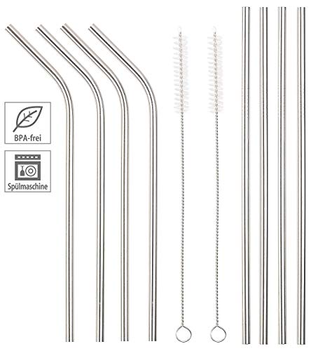 Rosenstein & Söhne Metallstrohhalme: Set mit 8 Edelstahl-Trinkhalmen und 2 Reinigungsbürsten (Cocktail Trinkhalm, Cocktail Trinkhalm aus Edelstahl, Mitbringsel) – Bild 8
