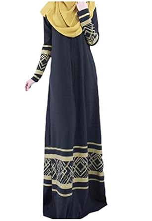 Pivaconis Womens Long Sleeve Fashion Floral Print Muslim Dress Chiffon Dresses